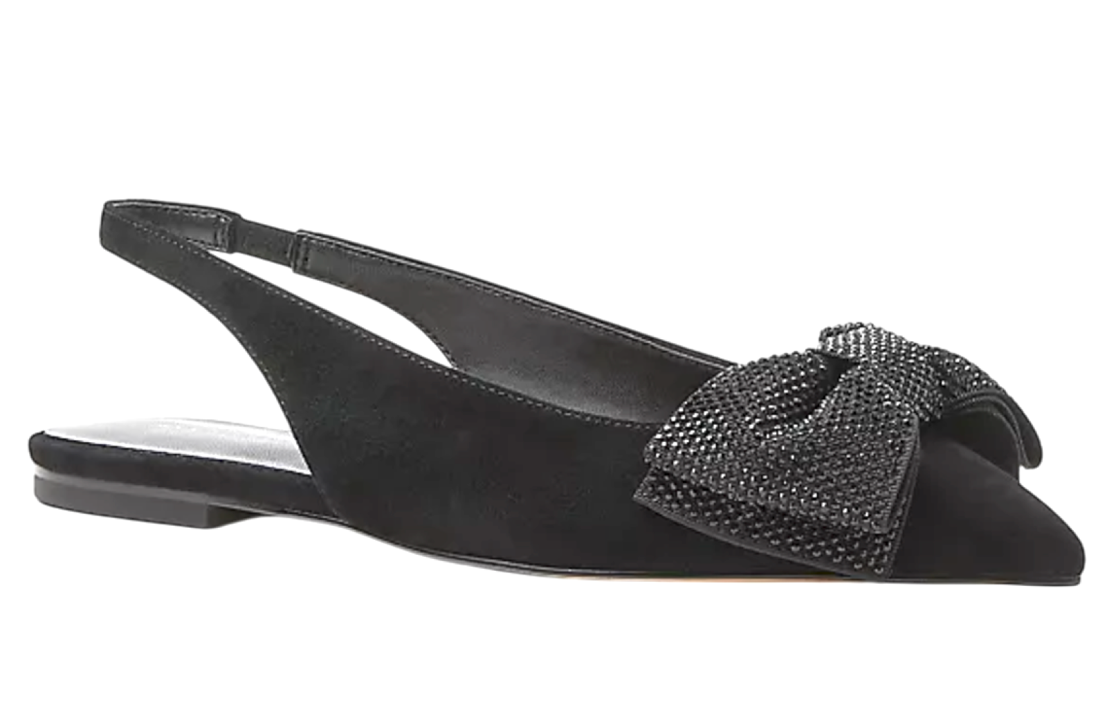 Ann Taylor Black Crystal Rhinestone Bow Pointy Toe Suede Slingback Flats Shoes 9 — image 2 of 7